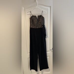 mi ami Black and Gold Strapless Jumpsuit